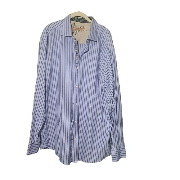 Robert Graham Blue & White Striped Button Down Long Sleeve Dress Shirt 3XLT - Picture 1 of 13
